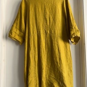 Mustard color Italian linen dress made in Italy